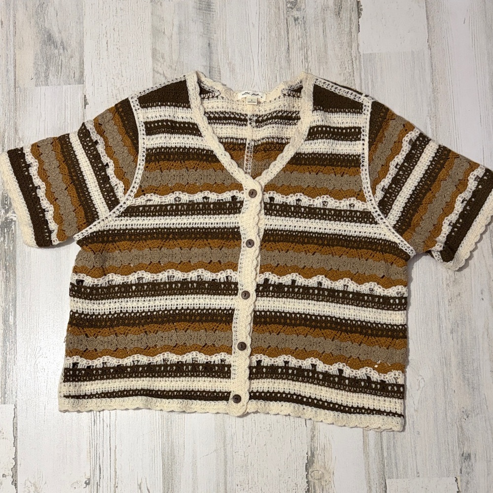 Ultra Pink Brown and Cream Striped Crochet Top